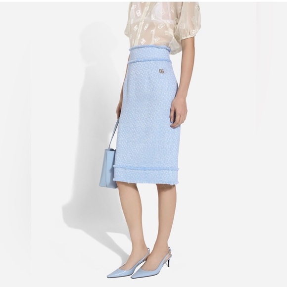 Dolce & Gabbana Frayed Wool-Blend Tweed Midi Skirt- NWT SIZE IT 36 - Picture 3 of 10